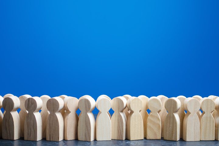 Crowd of wooden people